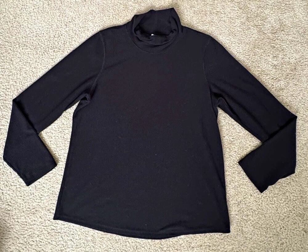 Zella Womens XL Black Fleece Lined Turtleneck Long Sleeve Pullover Top Stretch